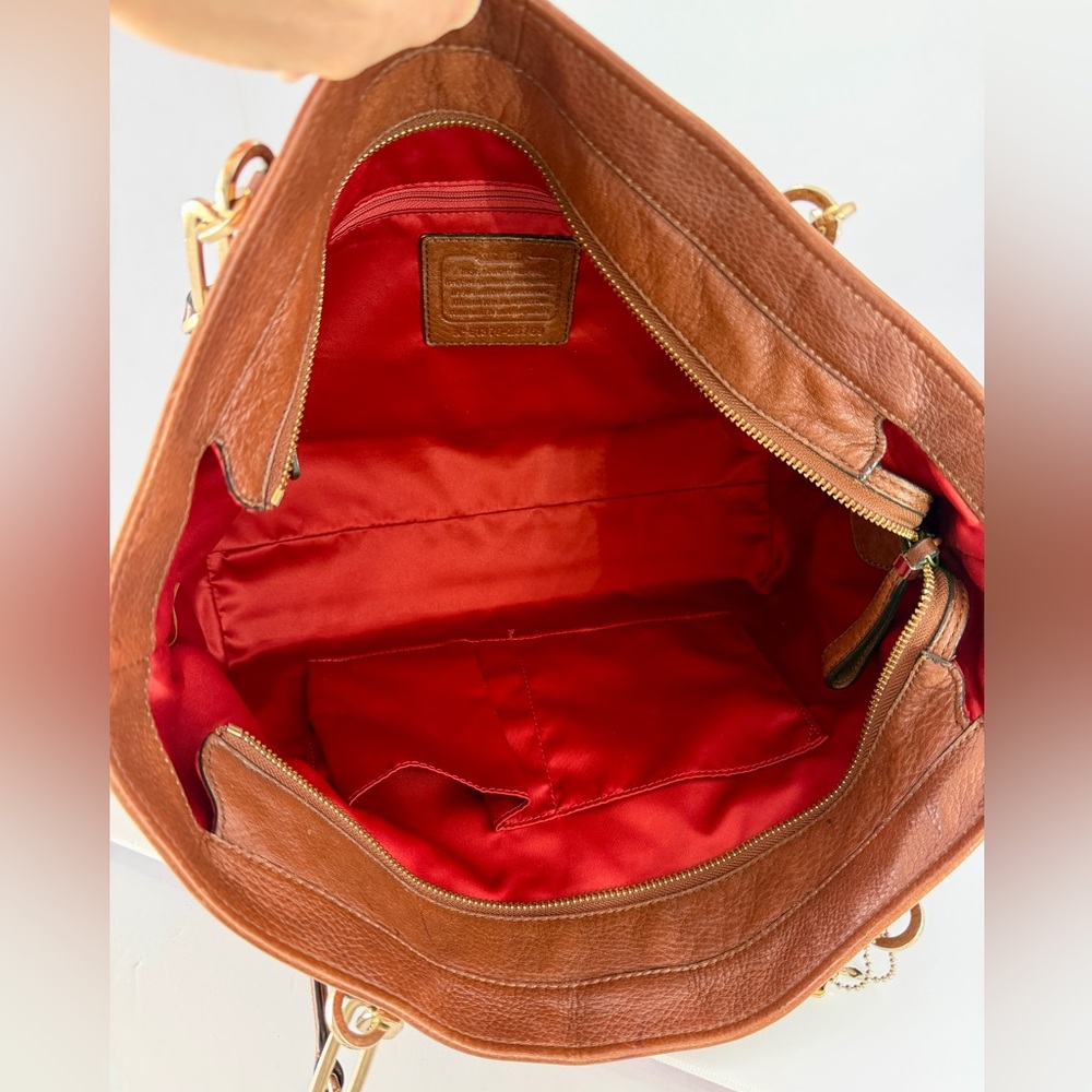 Coach Madison Leather East West Tote Brown Pebbled Leather Bag Red Interior - Picture 5 of 15